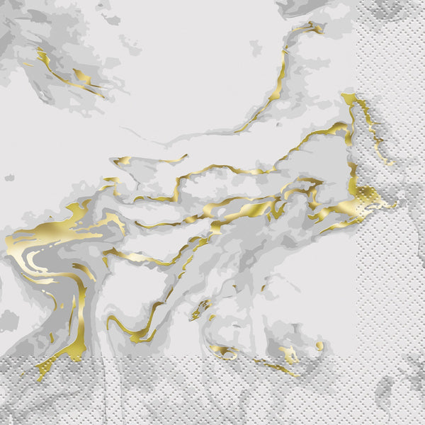 MARBLE GOLD FOIL STAMPED 20 LUNCHEON NAPKINS 2PLY 33CM X 33CM